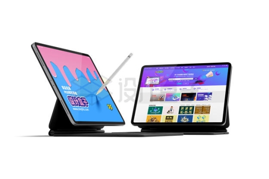 2款装有妙控键盘的iPad Pro平板电脑显示样机8398517PSD免抠图片素材