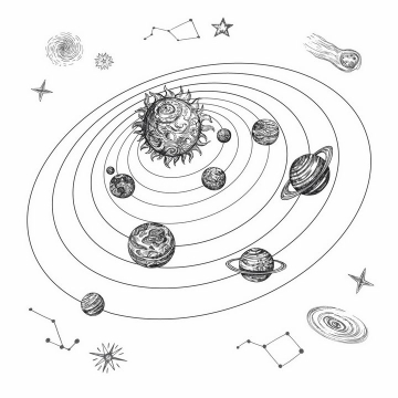 手绘素描涂鸦风格太阳系示意图png图片免抠eps矢量素材