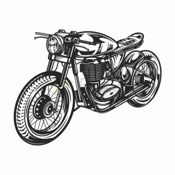 复古摩托车黑白色手绘漫画插画png图片素材
