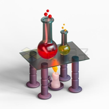 蜡烛石棉网和烧瓶化学实验仪器3D模型9638479PSD免抠图片素材