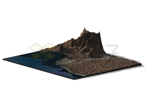 海岸附近的高山干旱地带3D沙盘地形图鸟瞰图4336529PSD免抠图片素材