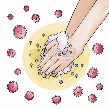 洗手防止卡通新型冠状病毒手绘插画png图片素材