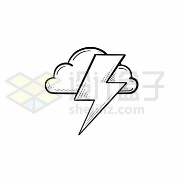 云朵和闪电雷电天气预报图标手绘线条插画4758908矢量图片免抠素材免费下载