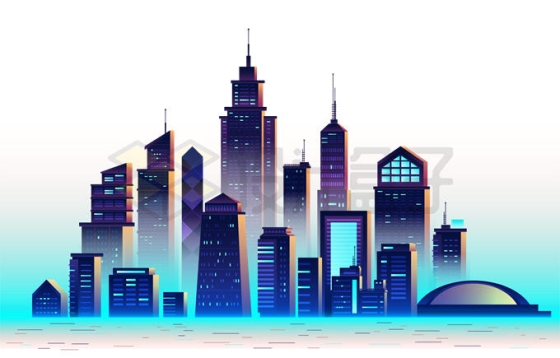 发光的城市高楼大厦地平线夜景插画2020056矢量图片免抠素材
