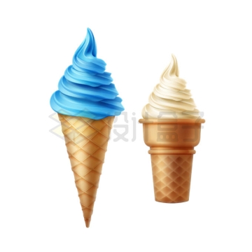 蓝色和白色冰淇淋冰激凌蛋筒甜筒美味冷饮6481514矢量图片免抠素材