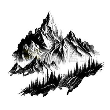 黑白色山脉高山插画7728420矢量图片免抠素材