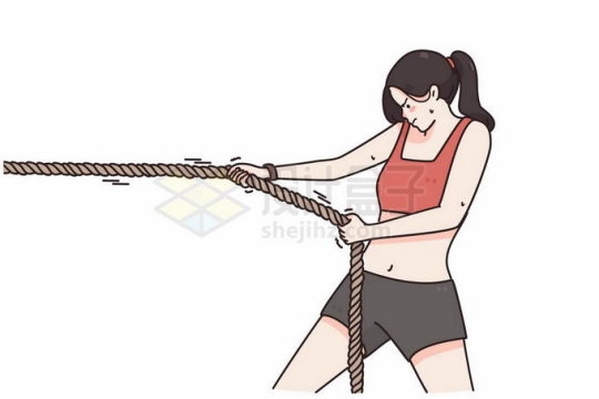 女孩拉着绳子拔河比赛手绘线条插画6663259矢量图片免抠素材
