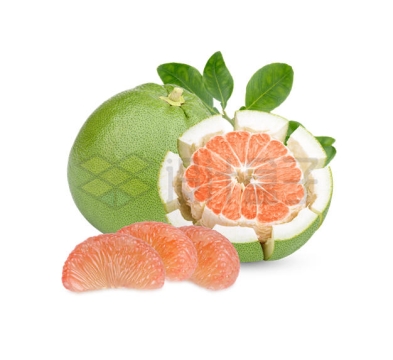 三块剥好的红心柚子果肉和完整柚子美味水果4775707PSD免抠图片素材
