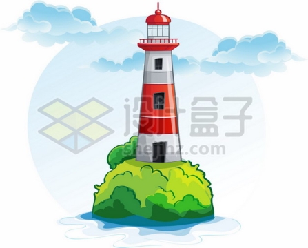 卡通绿色小岛上的红白相间的灯塔5554732矢量图片免抠素材免费下载