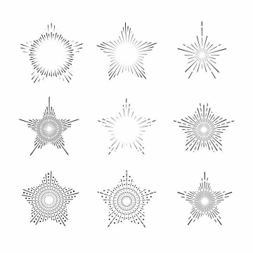 9款点线结合五角星形状放射线烟花线条图案png图片免抠矢量素材
