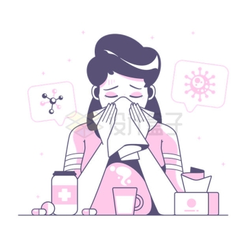 感冒擦鼻涕的女孩插画4240235EPS矢量图片免抠素材