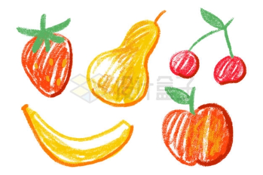 卡通草莓梨子樱桃香蕉和苹果等水果儿童手绘画7537225矢量图片免抠素材