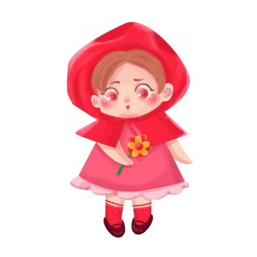 拿着鲜花的小红帽卡通小女孩童话人物插画3651290图片免扣素材