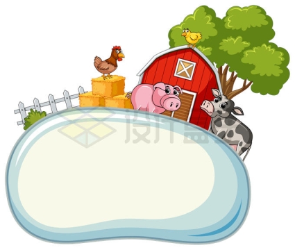 卡通农场中的小鸡小猪和小牛文本框信息框8961585矢量图片免抠素材