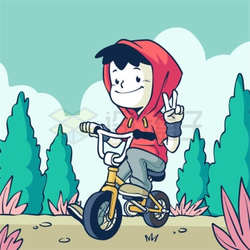 红衣服的卡通男孩骑自行车8583395矢量图片免抠素材下载
