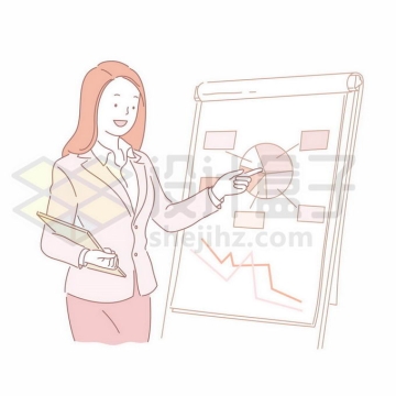 卡通女人正在讲解销售报告职场手绘线条插画5468401矢量图片免抠素材