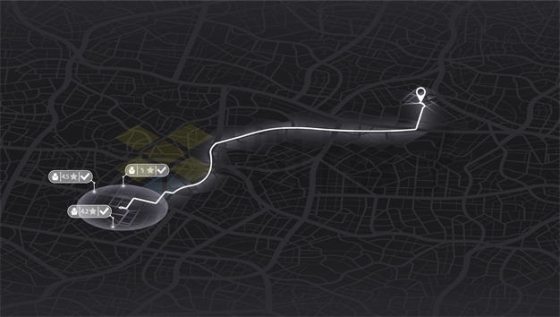 暗黑风格城市地图和醒目发光白色导航线路6342462矢量图片免抠素材下载