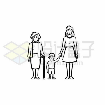外婆妈妈和孩子祖孙三代手绘线条插画8139239矢量图片免抠素材免费下载