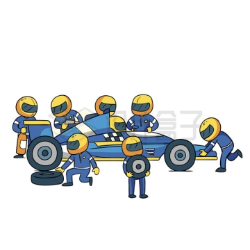 蓝色卡通F1方程式赛车换轮胎3513091矢量图片免抠素材