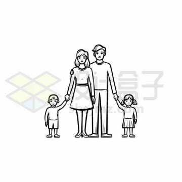 爸爸妈妈和儿子女儿一家四口幸福之家手绘线条插画6648671矢量图片免抠素材免费下载
