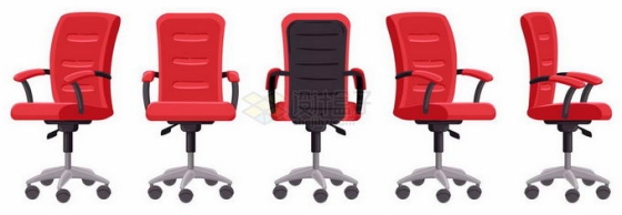 5个不同角度的红色转椅办公椅子6626363矢量图片免抠素材