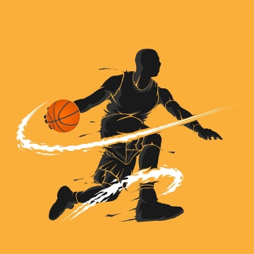 黑色篮球运动员打篮球炫丽剪影png图片免抠矢量素材