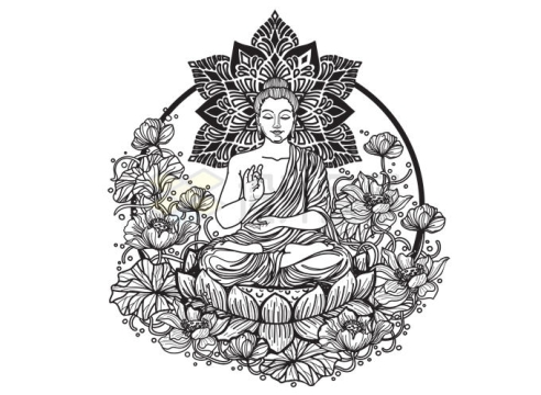 佛祖坐在莲花宝座上佛教宗教线条插画5442341矢量图片免抠素材