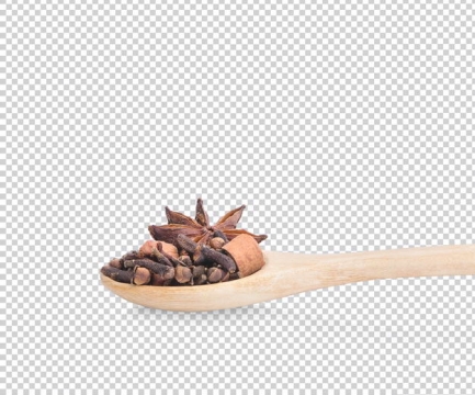 木头勺子上的八角桂皮各种调味料1465039免抠图片素材