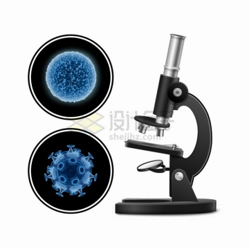 黑色显微镜下的细菌和新型冠状病毒png图片素材