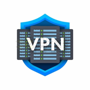 蓝色盾牌上的VPN虚拟专用网络翻墙服务器标志6732802矢量图片免抠素材