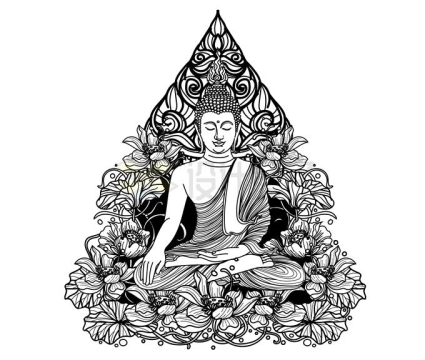 佛祖坐在莲花宝座上佛教宗教线条插画3544687矢量图片免抠素材