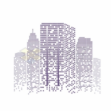 紫色方块组成的城市天际线高楼大厦建筑图案6331234矢量图片免抠素材