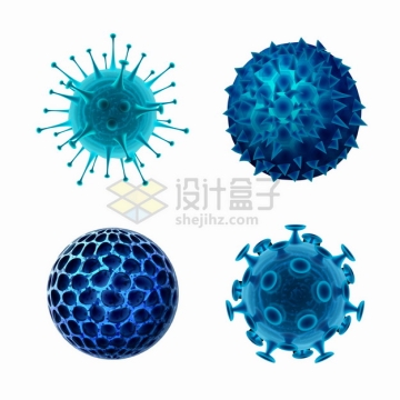 4款蓝色3D立体新型冠状病毒png图片素材