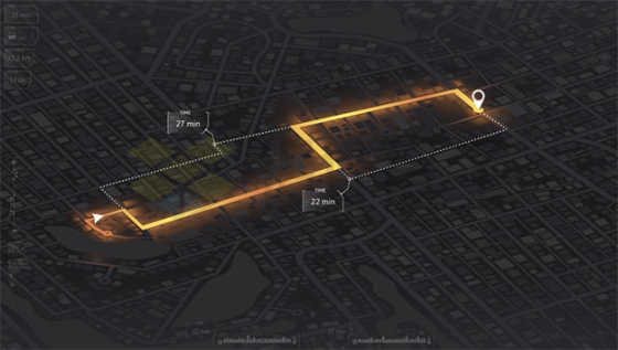 暗黑风格城市地图和醒目发光黄色导航线路8435427矢量图片免抠素材下载