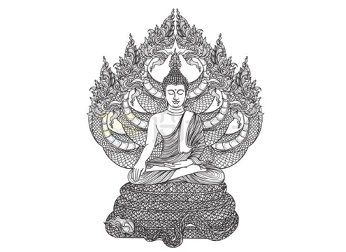 佛祖坐在九头龙身上佛教宗教线条插画3305488矢量图片免抠素材
