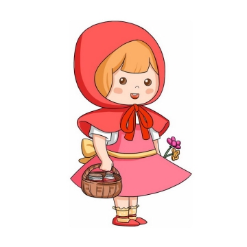 拿着篮子和花朵的小红帽卡通小女孩童话人物插画10674356图片免抠素材