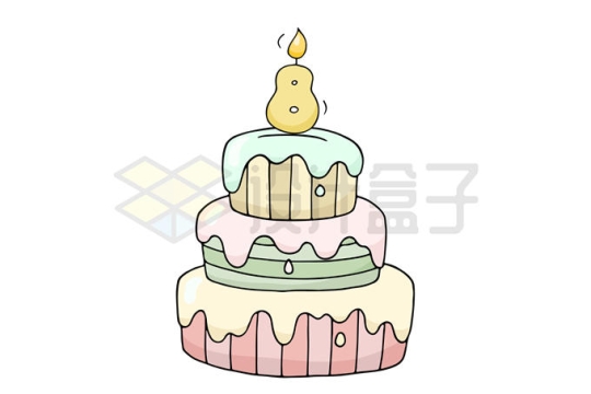 卡通风格八岁8岁生日蛋糕三层蛋糕8812045矢量图片免抠素材