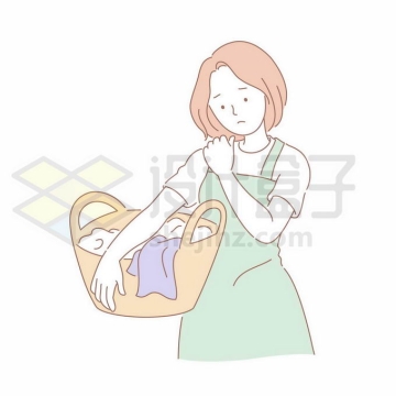 卡通女人准备洗衣服肩膀疼肩周炎发作手绘线条插画9715921矢量图片免抠素材