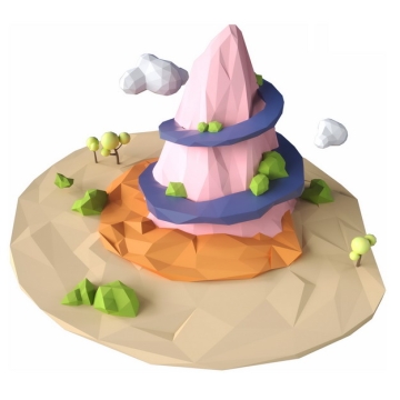  Pink Mountain Panshan Road and Forest Scenery on the Hanging Island in 3D Low Polygon Style