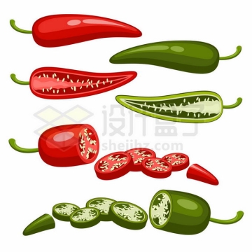 切开的红辣椒和青辣椒美味蔬菜6007829矢量图片免抠素材