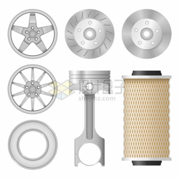 汽车铝合金轮毂刹车片发动机汽缸结构png图片素材