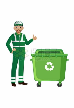 身穿绿色反光衣的清洁工环卫工人和垃圾桶垃圾处理2344267矢量图片免抠素材免费下载