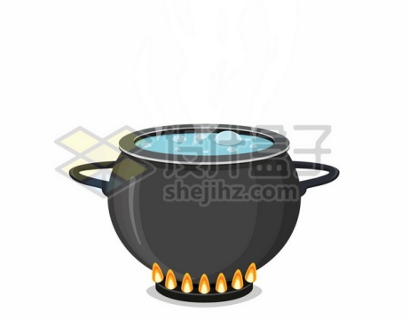 煤气灶上正在冒着热气和气泡的黑色陶器砂罐砂锅煲汤锅瓦罐厨房用具4879626矢量图片免抠素材免费下载