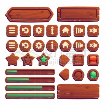 各种深色木头红木风格红绿宝石的游戏按钮设计进度条信息框1446024矢量图片免抠素材