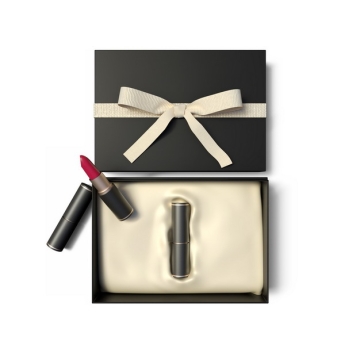 打开的黑色金色包装礼盒中的高档口红化妆品148574png图片免抠素材