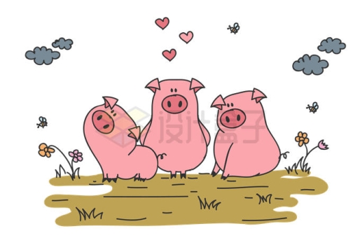 草地上的三只小猪童话故事儿童插画9163430矢量图片免抠素材