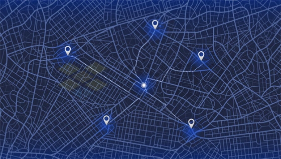暗黑风格城市地图和发光蓝色道路白色导航线路7600666矢量图片免抠素材下载