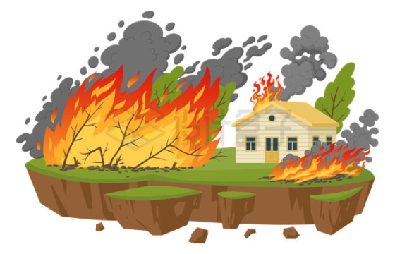 卡通房子家园被大火燃烧火灾现场6528297矢量图片免抠素材