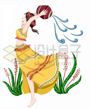 优美傣族少女泼水节传统服饰少数民族png图片免抠素材