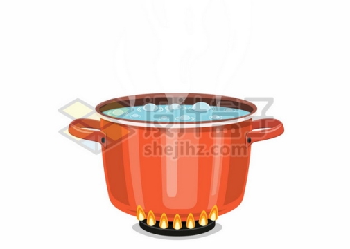 煤气灶上正在烧着热水的红色汤锅厨房用具9428821矢量图片免抠素材免费下载